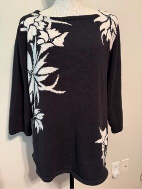Black Floral Knit Pullover Sweater